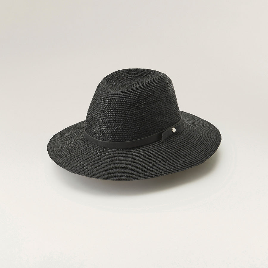 Hina Charcoal Black Raffia Fedora Hat - Helen Kaminski AU