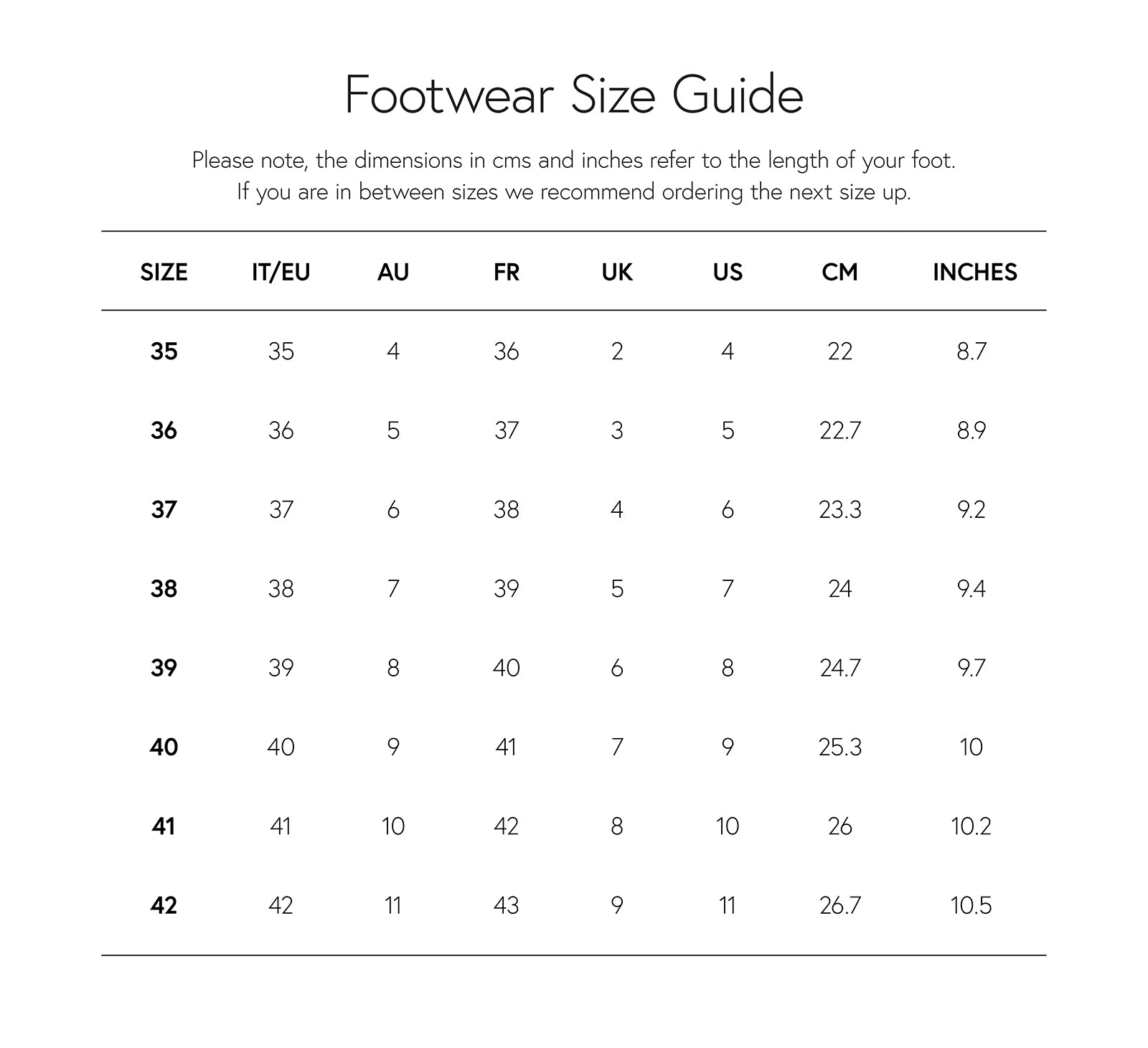 Tootsies Shoe Market Size Guide