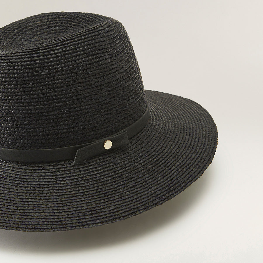 Hina Charcoal Black Raffia Fedora Hat - Helen Kaminski AU