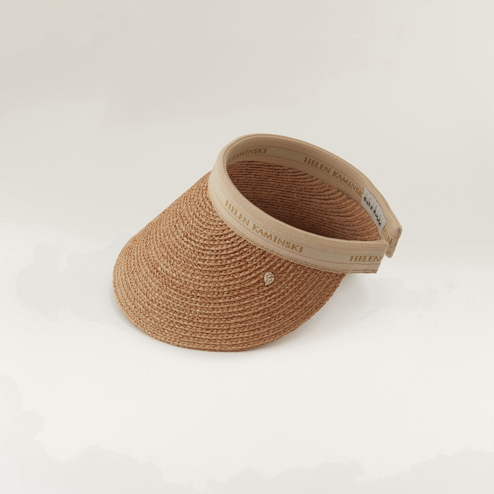 Bianca 12 Raffia Visor in Nougat Natural Logo - Helen Kaminski AU